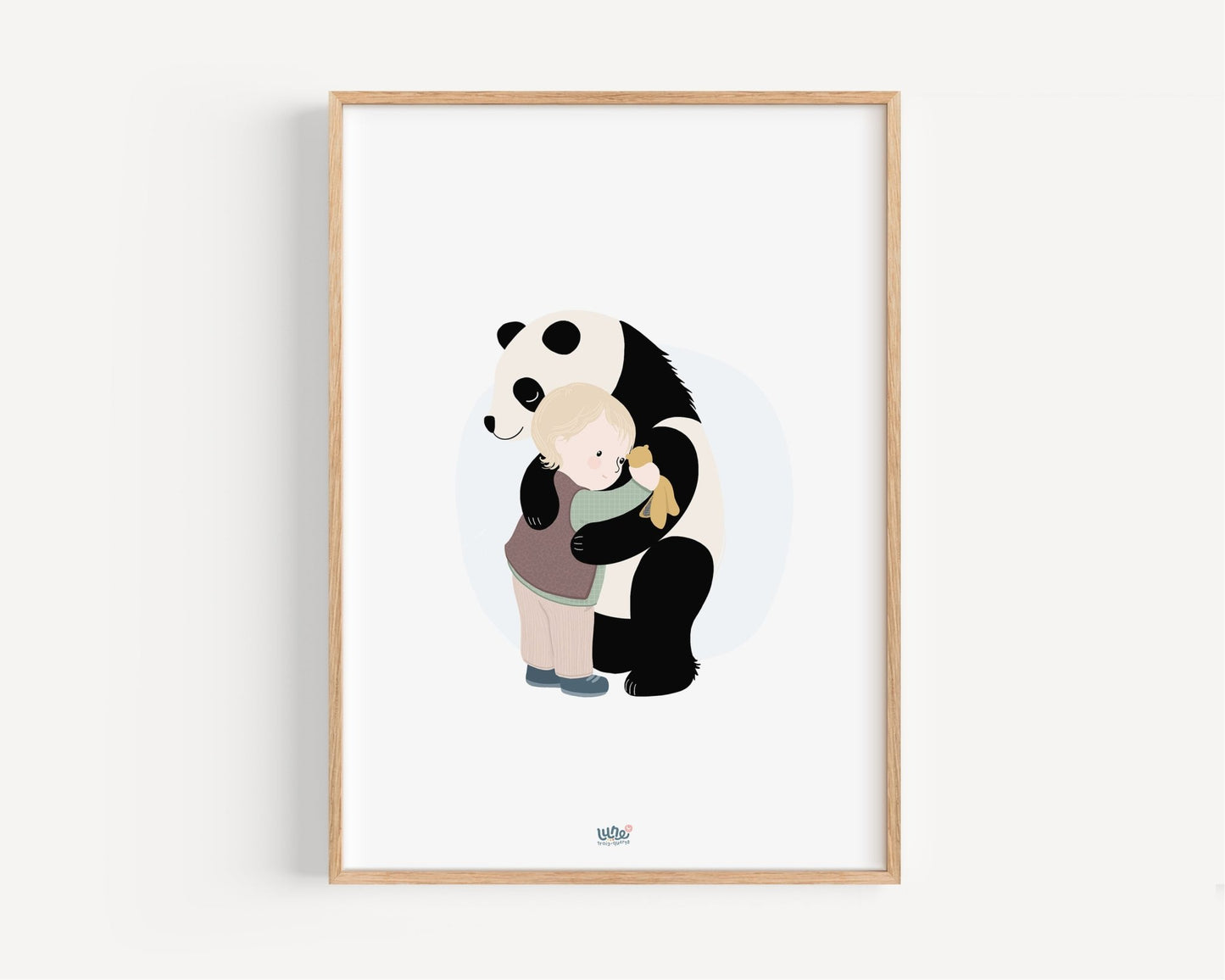 Affiche Illustrée "Câlin Panda - Lune Trois - Quarts