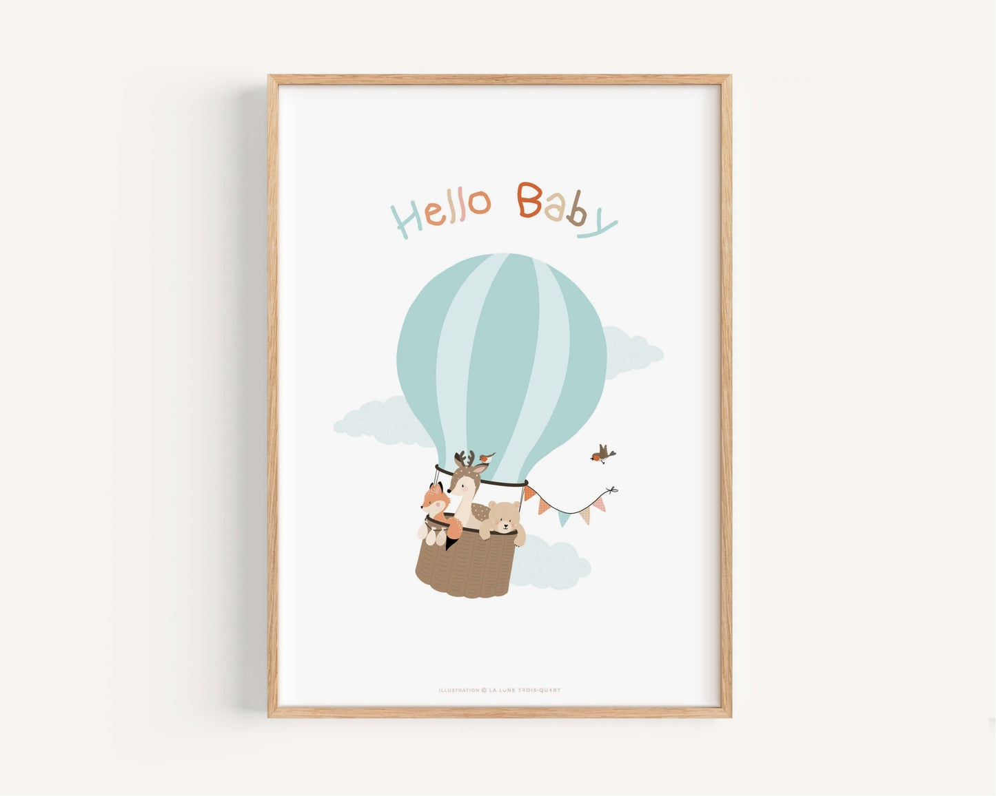 Affiche Illustrée "Voyage en Montgolfière" - Lune Trois - Quarts