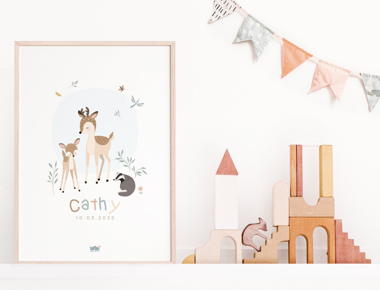 Affiche Illustrée "Petits Faons" - Lune Trois - Quarts