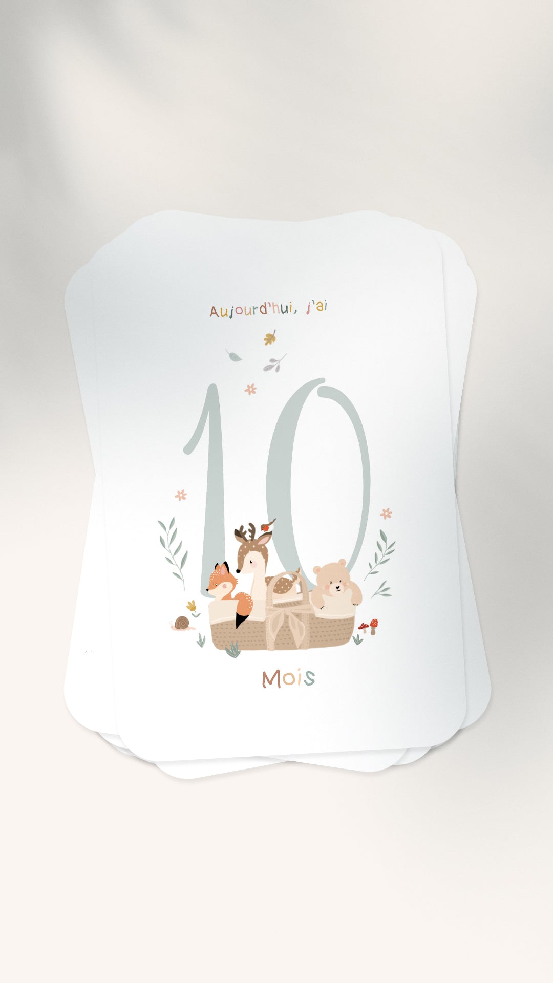 12 Cartes étapes illustrées pour bébé - Lune Trois - Quarts