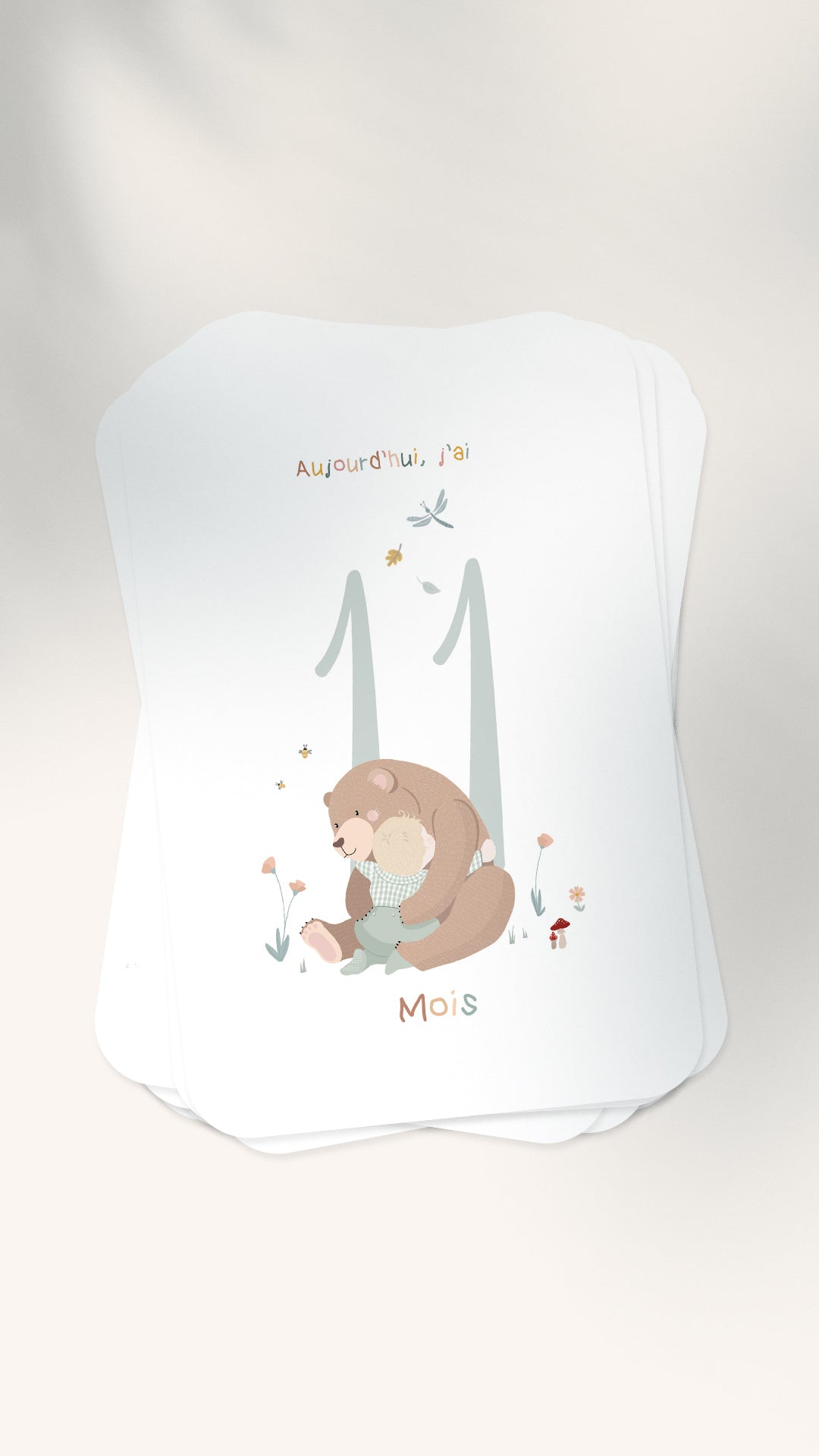 12 Cartes étapes illustrées pour bébé - Lune Trois - Quarts