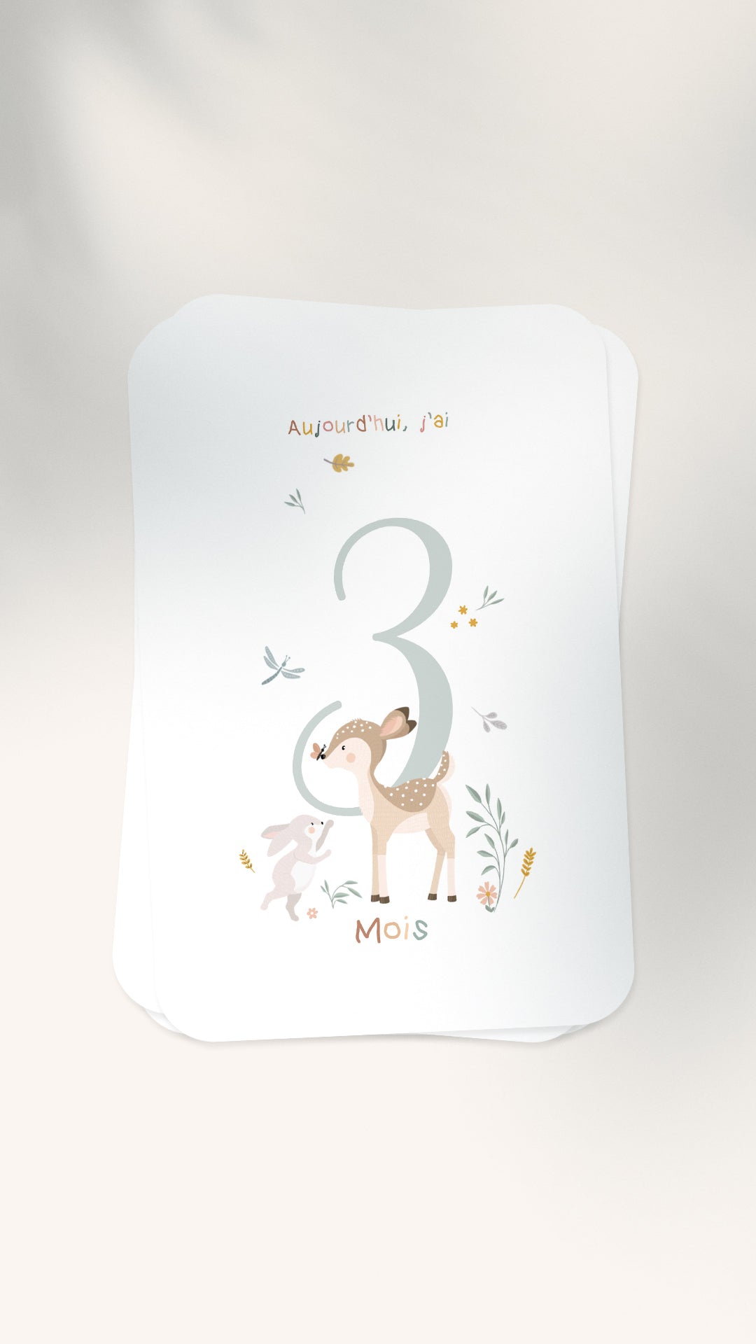 12 Cartes étapes illustrées pour bébé - Lune Trois - Quarts