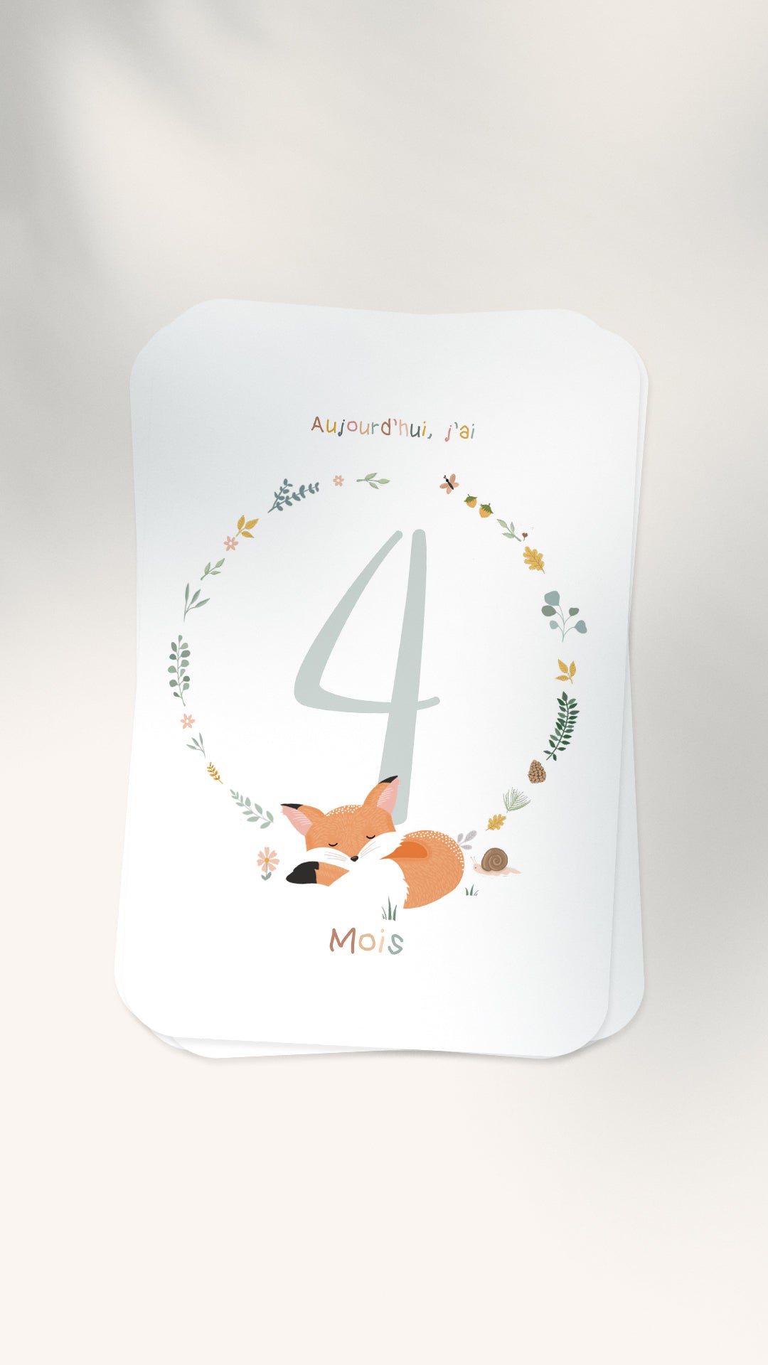 12 Cartes étapes illustrées pour bébé - Lune Trois - Quarts