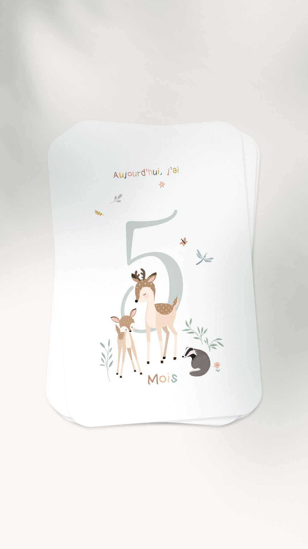 12 Cartes étapes illustrées pour bébé - Lune Trois - Quarts