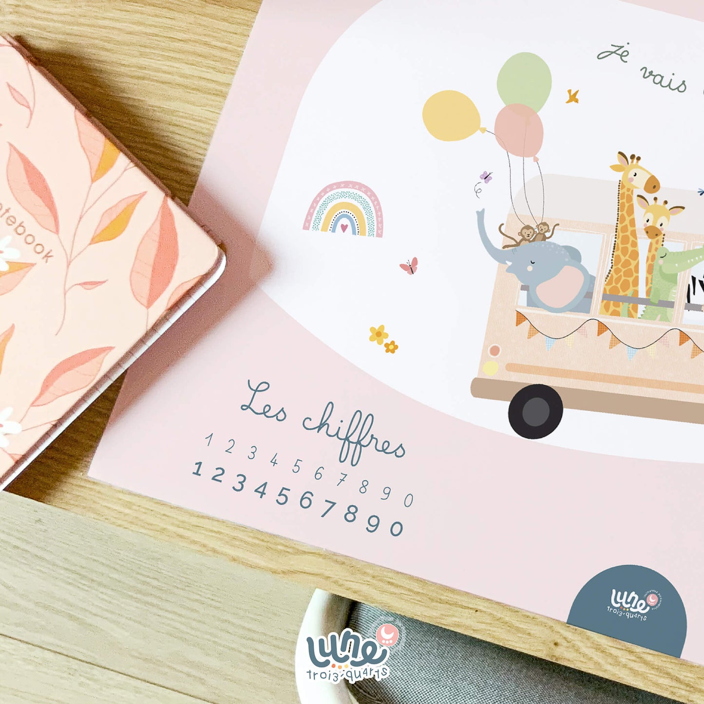 Sous - main illustré pour bureau enfant - Lune Trois - Quarts
