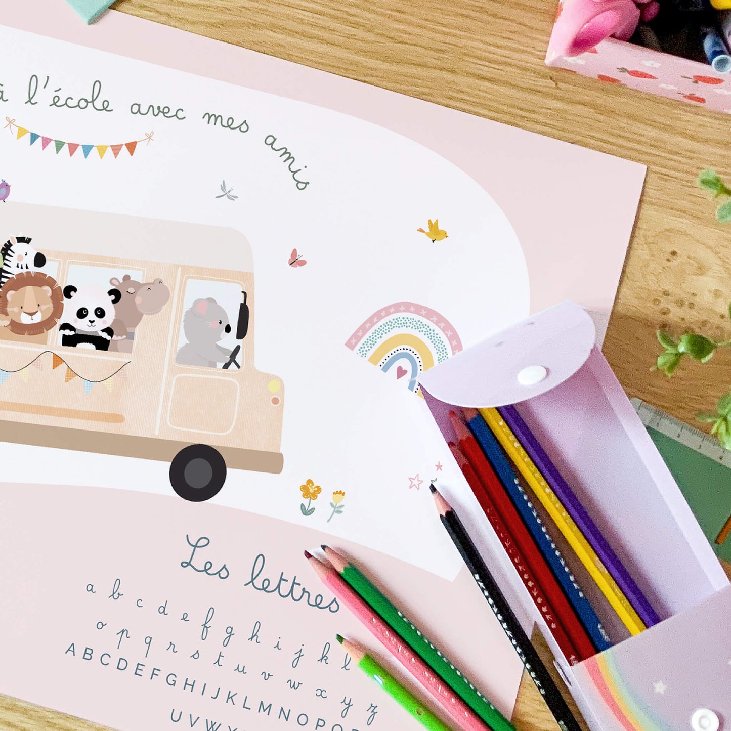 Sous - main illustré pour bureau enfant - Lune Trois - Quarts