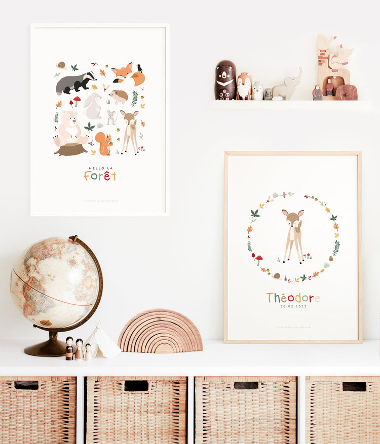 Thème Forêt – Affiches et déco personnalisées pour chambre d’enfant et bébé - Lune Trois-Quarts