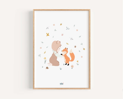 Affiche Illustrée "Bébé renard" - Lune Trois - Quarts