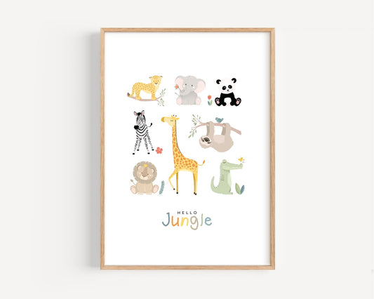 Affiche Illustrée "Hello Jungle" - Lune Trois - Quarts