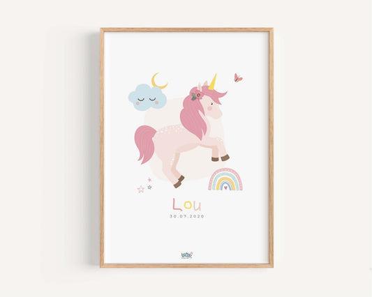 Affiche Illustrée "Jolie Licorne" - Lune Trois - Quarts