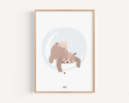 Affiche Illustrée "Ours Lune" - Lune Trois - Quarts