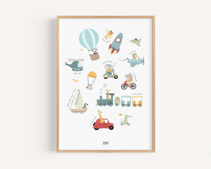 Affiche Illustrée "Véhicules" - Lune Trois - Quarts