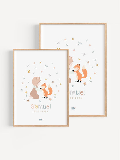 Affiche Illustrée "Bébé renard" - Lune Trois - Quarts