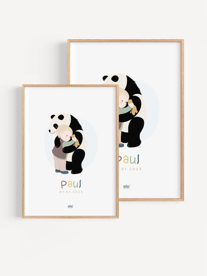 Affiche Illustrée "Câlin Panda - Lune Trois - Quarts