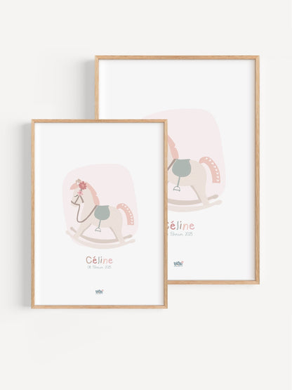 Affiche Illustrée "Cheval à bascule" - Lune Trois - Quarts