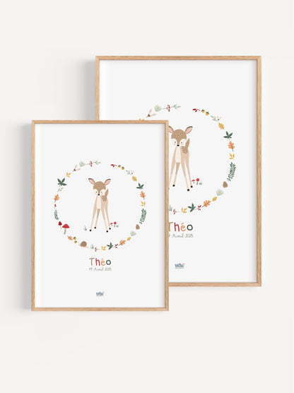 Affiche Illustrée "Faon Couronne" - Lune Trois - Quarts