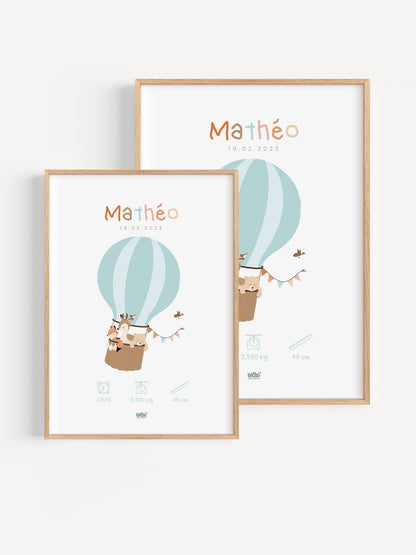 Affiche Illustrée "Voyage en Montgolfière" - Lune Trois - Quarts