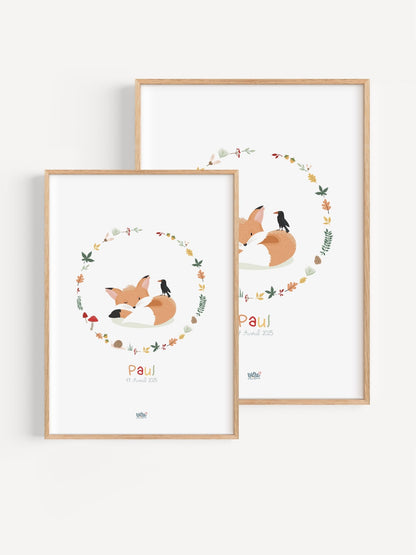 Affiche Illustrée "Couronne Renard" - Lune Trois - Quarts