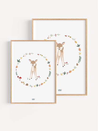 Affiche Illustrée "Faon Couronne" - Lune Trois - Quarts