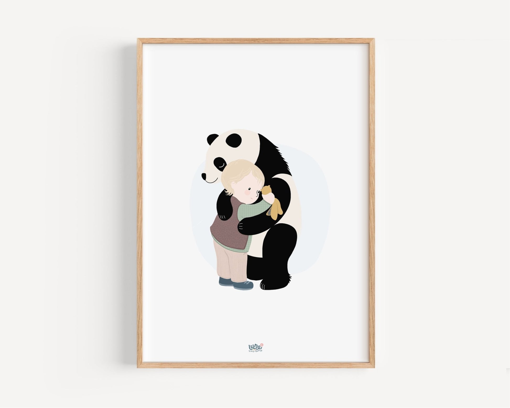 Affiche Illustrée "Câlin Panda - Lune Trois - Quarts