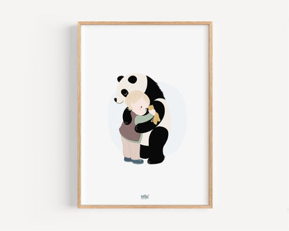 Affiche Illustrée "Câlin Panda - Lune Trois - Quarts