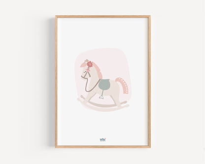 Affiche Illustrée "Cheval à bascule" - Lune Trois - Quarts