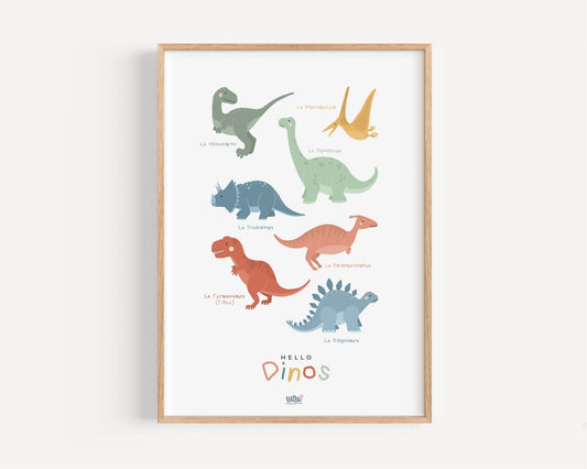 Affiche Illustrée "Hello Dinos" - Lune Trois - Quarts