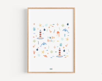 Affiche Illustrée "Mini Océan - Lune Trois - Quarts