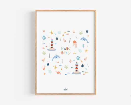 Affiche Illustrée "Mini Océan - Lune Trois - Quarts