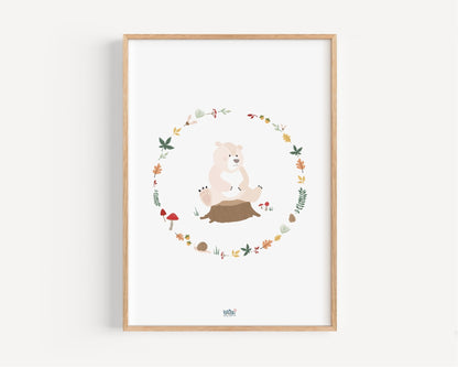 Affiche Illustrée "Ours Couronne" - Lune Trois - Quarts