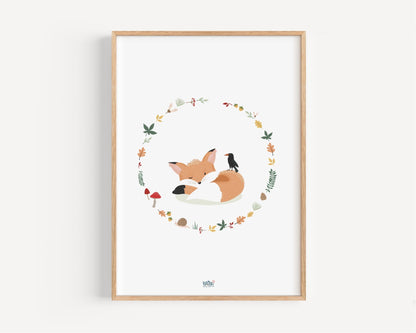 Affiche Illustrée "Couronne Renard" - Lune Trois - Quarts
