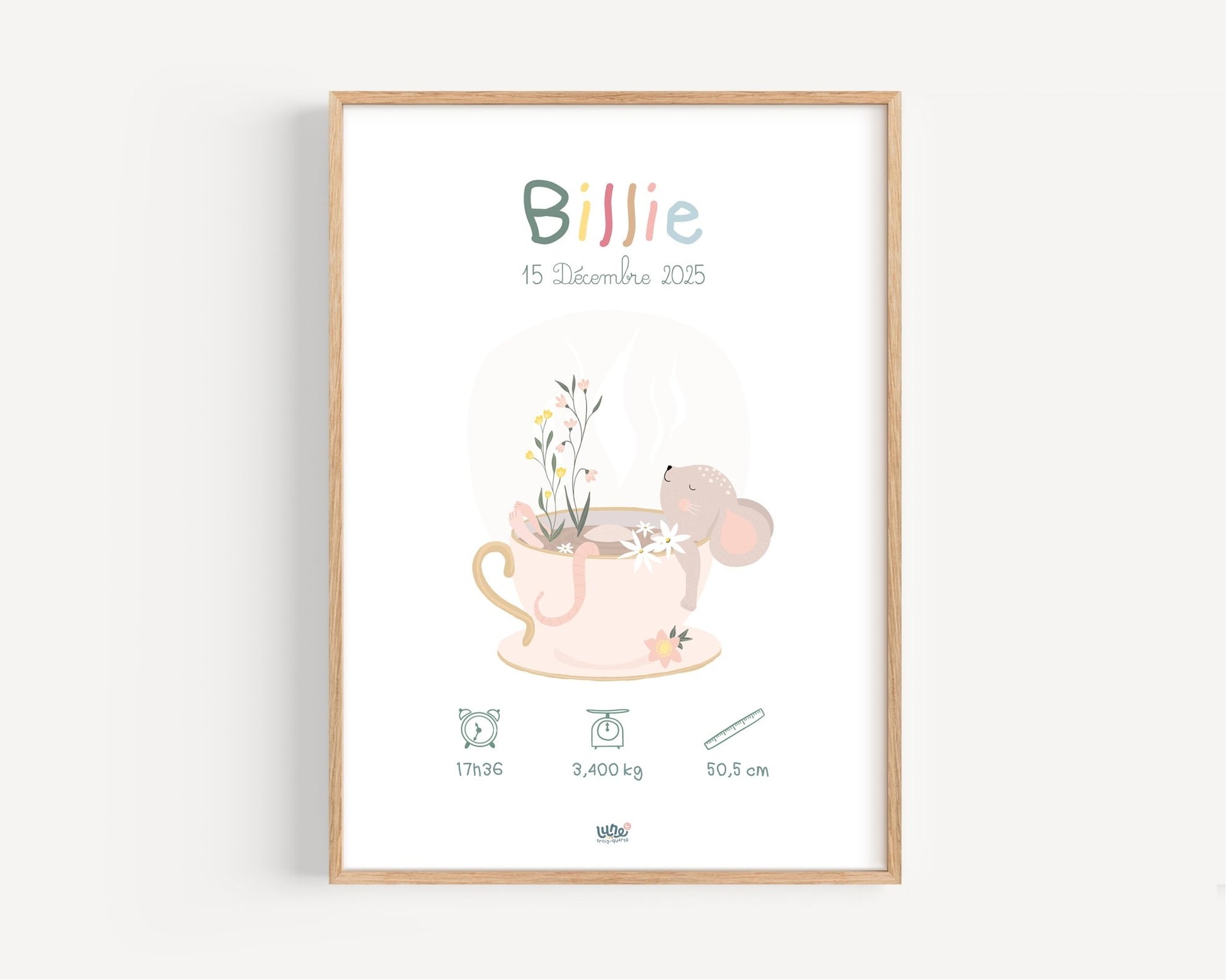 Affiche déco Illustrée personnalisée "Bain de souris" - Lune Trois - Quarts