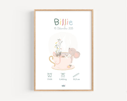 Affiche déco Illustrée personnalisée "Bain de souris" - Lune Trois - Quarts