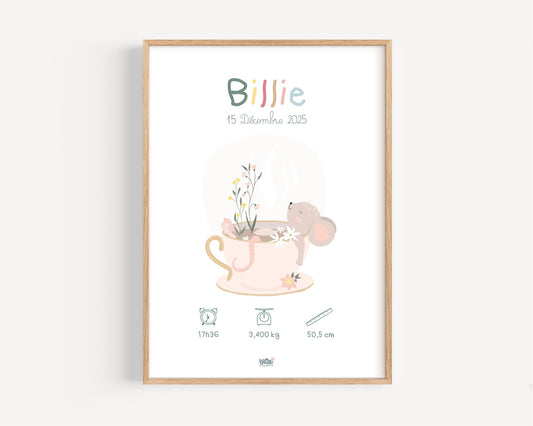 Affiche déco Illustrée personnalisée "Bain de souris" - Lune Trois - Quarts