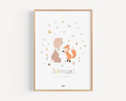 Affiche Illustrée "Bébé renard" - Lune Trois - Quarts