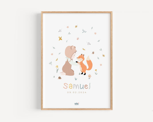 Affiche Illustrée "Bébé renard" - Lune Trois - Quarts