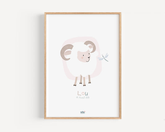 Affiche Illustrée "Bélier - Lune Trois - Quarts