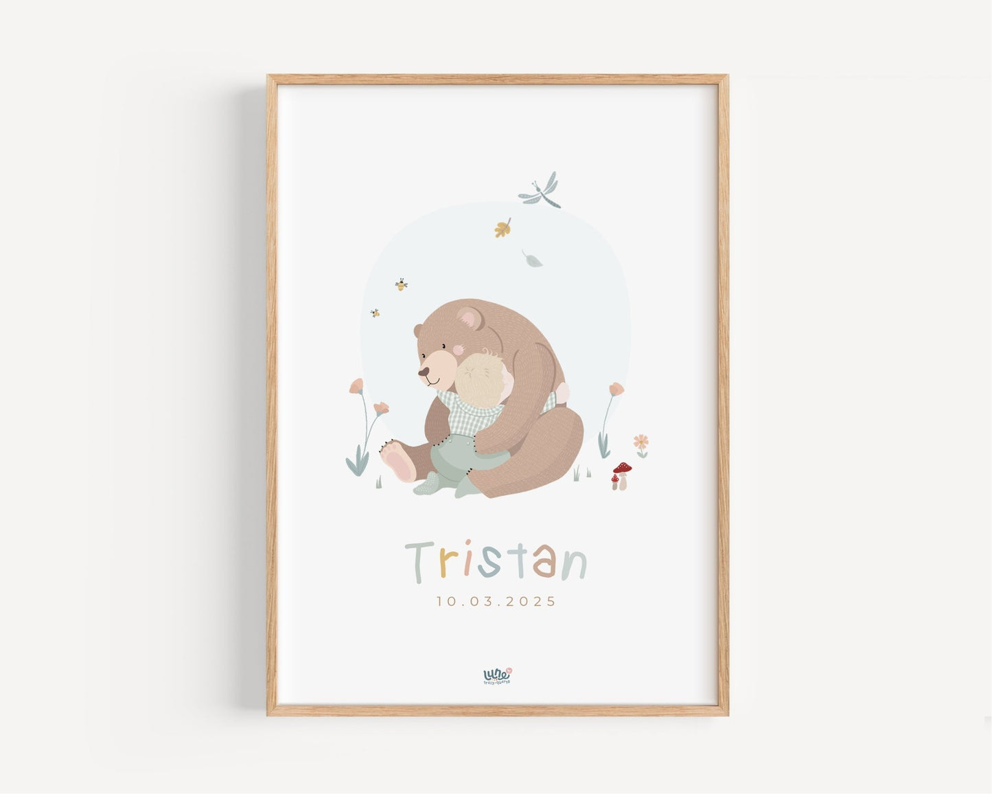 Affiche Illustrée "Câlin d'Ours" - Lune Trois - Quarts