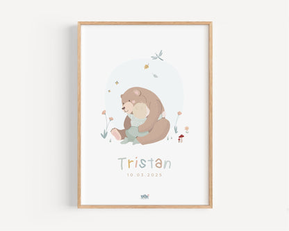 Affiche Illustrée "Câlin d'Ours" - Lune Trois - Quarts