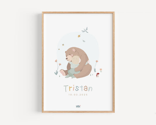 Affiche Illustrée "Câlin d'Ours" - Lune Trois - Quarts