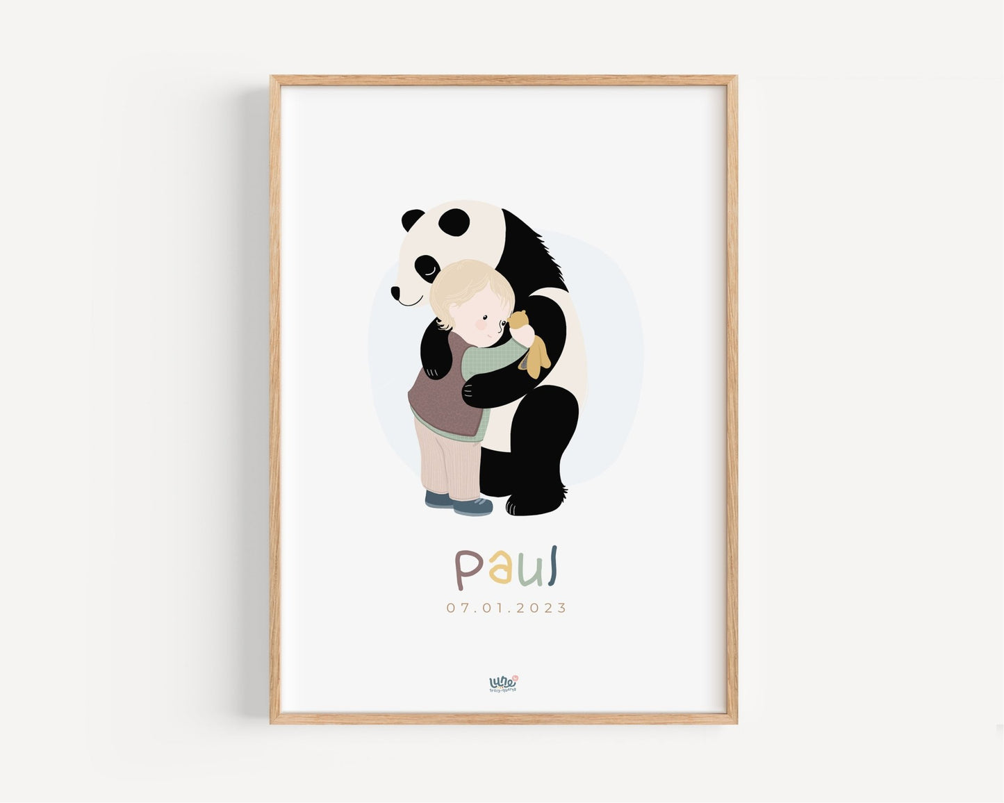 Affiche Illustrée "Câlin Panda - Lune Trois - Quarts
