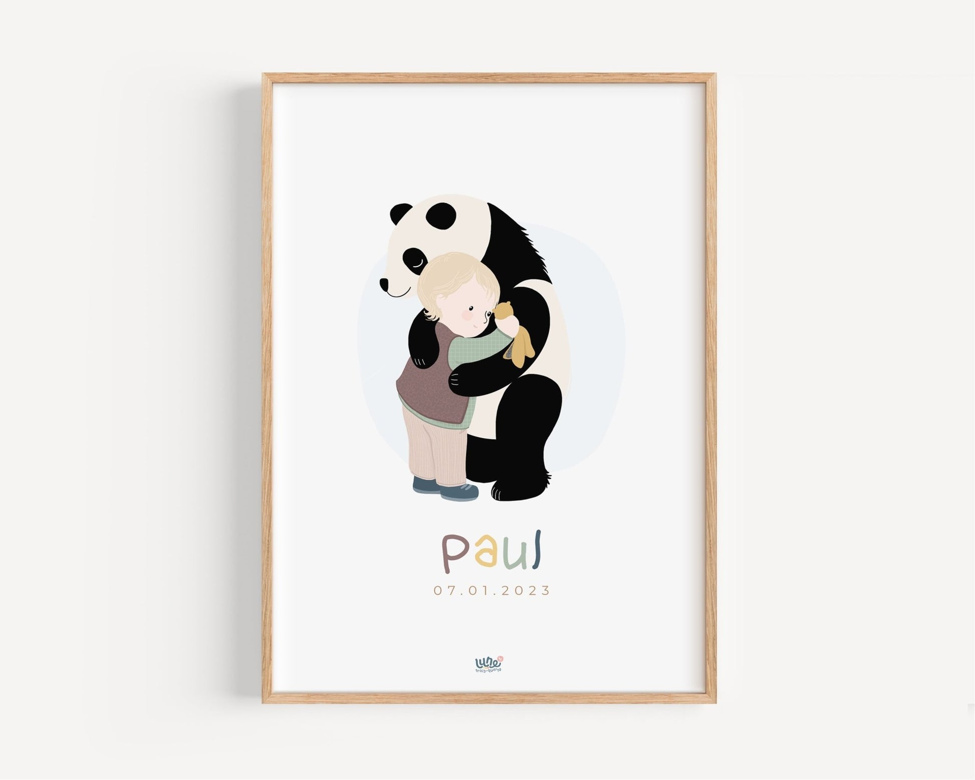 Affiche Illustrée "Câlin Panda - Lune Trois - Quarts