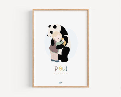 Affiche Illustrée "Câlin Panda - Lune Trois - Quarts