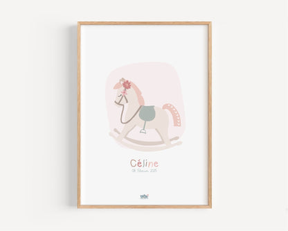 Affiche Illustrée "Cheval à bascule" - Lune Trois - Quarts