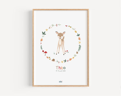 Affiche Illustrée "Faon Couronne" - Lune Trois - Quarts