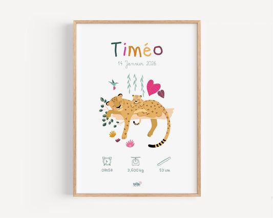 Affiche déco Illustrée personnalisée "Léopards" - Lune Trois - Quarts