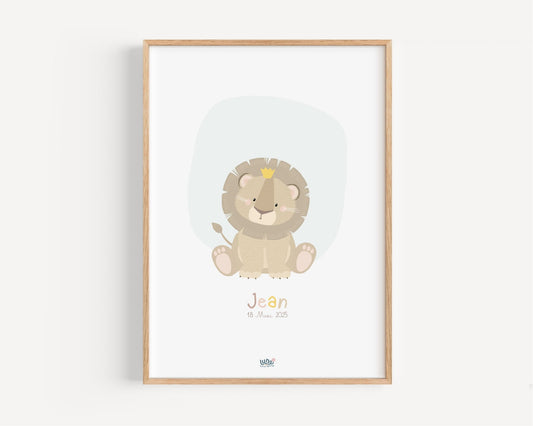 Affiche Illustrée "Petit Lion" - Lune Trois - Quarts