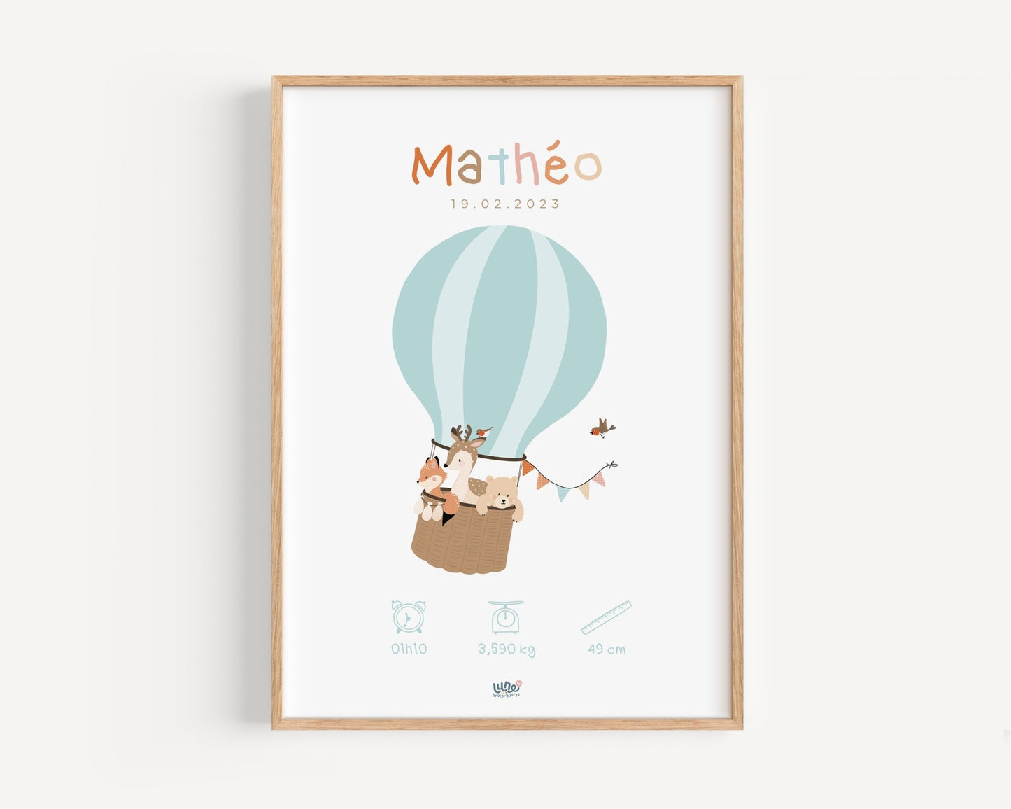 Affiche Illustrée "Voyage en Montgolfière" - Lune Trois - Quarts