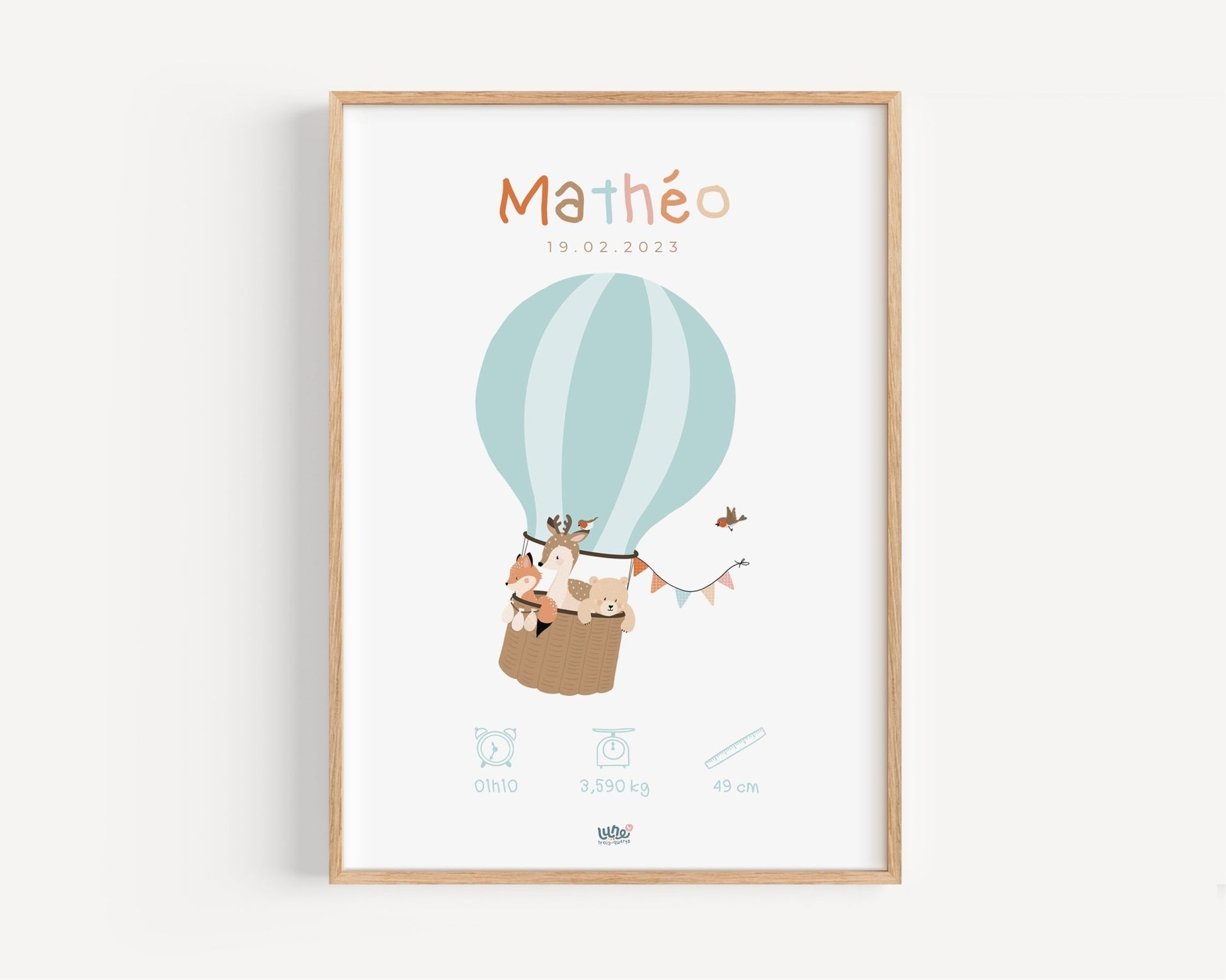 Affiche Illustrée "Voyage en Montgolfière" - Lune Trois - Quarts