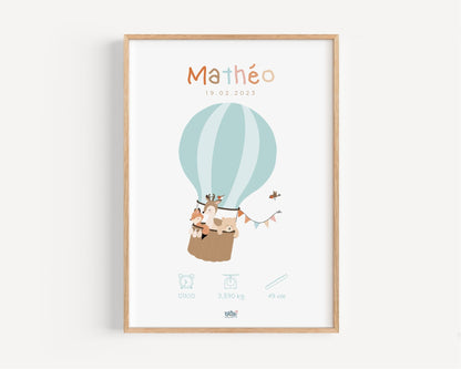 Affiche Illustrée "Voyage en Montgolfière" - Lune Trois - Quarts